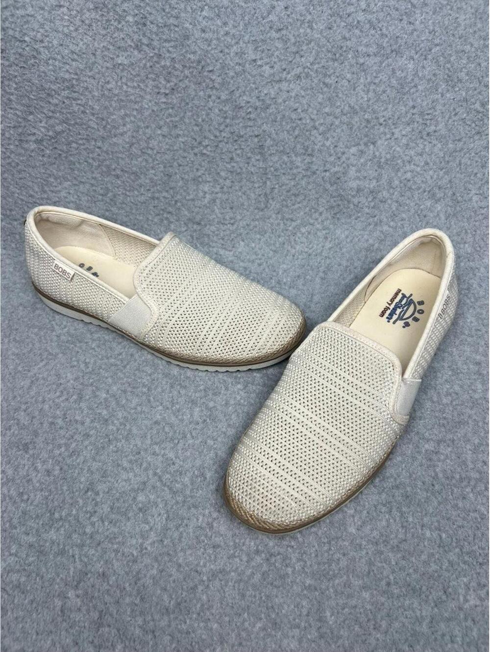 Bobs Skechers Flexpadrille Comfort Shoes Womens 9 Natural Ivory Slip On Casual